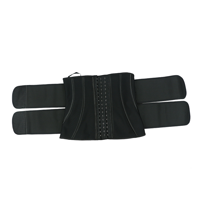 Black Double Belts Latex Waist Trainer MHW100071B