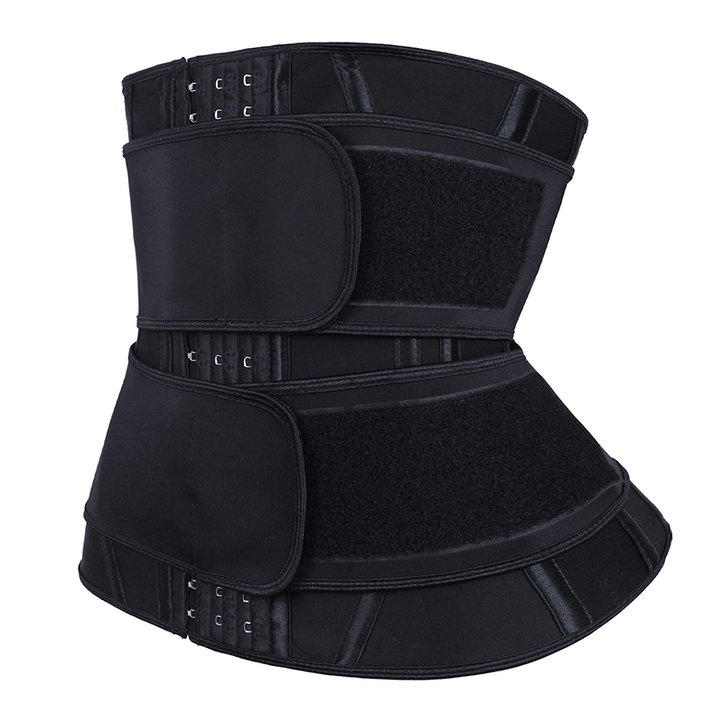 Black Neoprene Double Belts Hooks Waist Trainer MHW100062B
