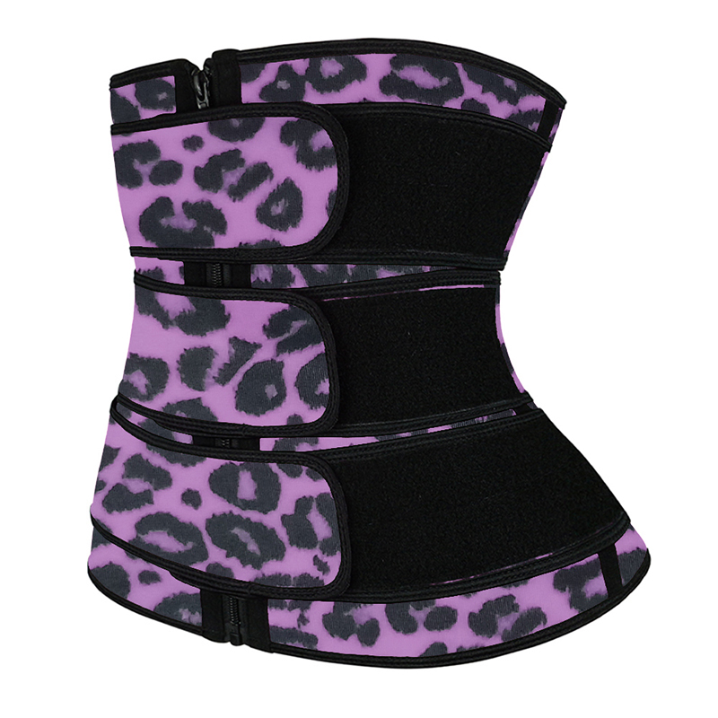 	Purple Leopard Three Belt Zipper Waist Trainer