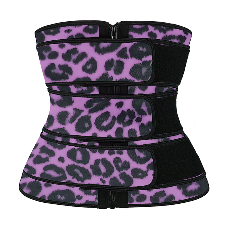 	Purple Leopard Three Belt Zipper Waist Trainer