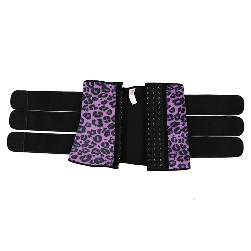 Leopard Purple Hooks Latex Waist Trainer with Two Belts MH1872PUL