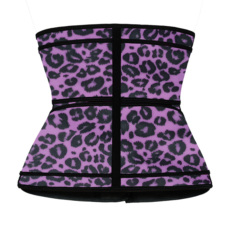Leopard Purple Hooks Latex Waist Trainer with Two Belts MH1872PUL