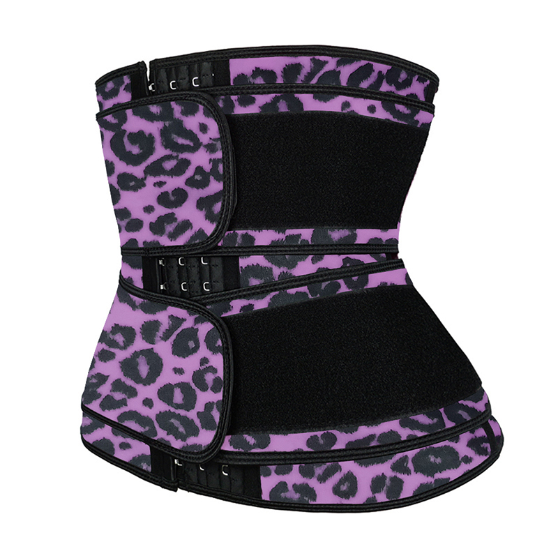 Leopard Purple Hooks Latex Waist Trainer with Two Belts MH1872PUL