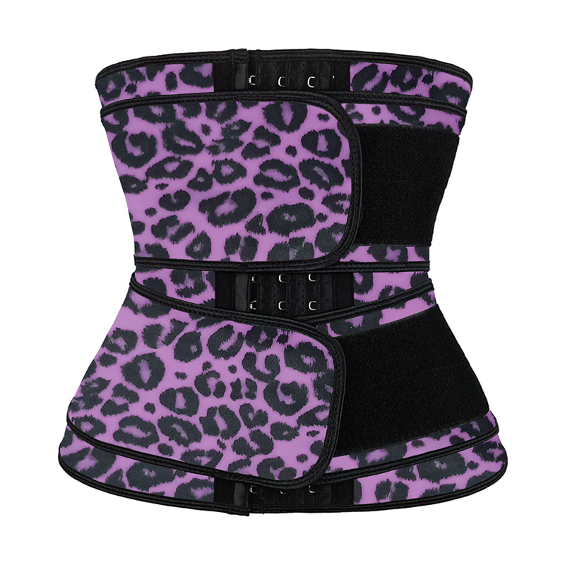 Leopard Purple Hooks Latex Waist Trainer with Two Belts MH1872PUL