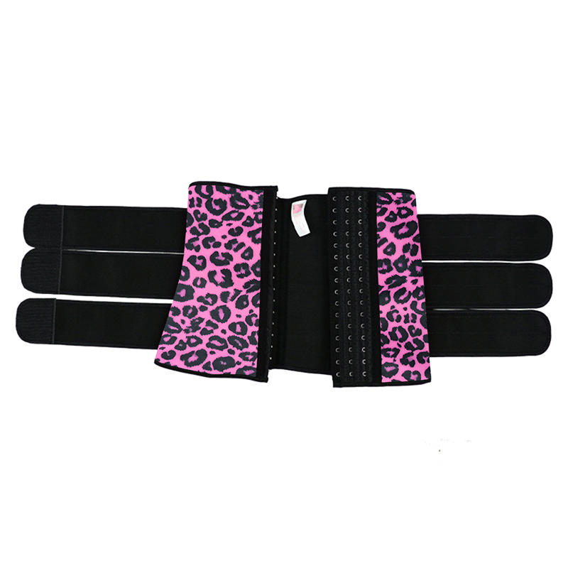 Leopard Pink Hooks Latex Waist Trainer with Two Belts MH1872PL