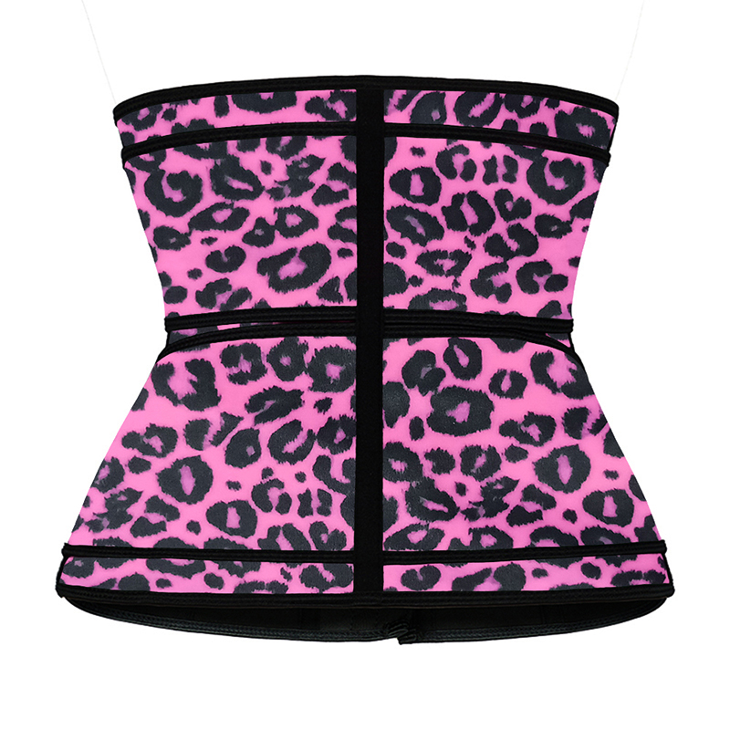 Leopard Pink Hooks Latex Waist Trainer with Two Belts MH1872PL
