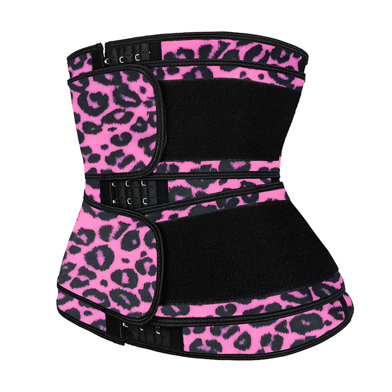 Leopard Pink Hooks Latex Waist Trainer with Two Belts MH1872PL