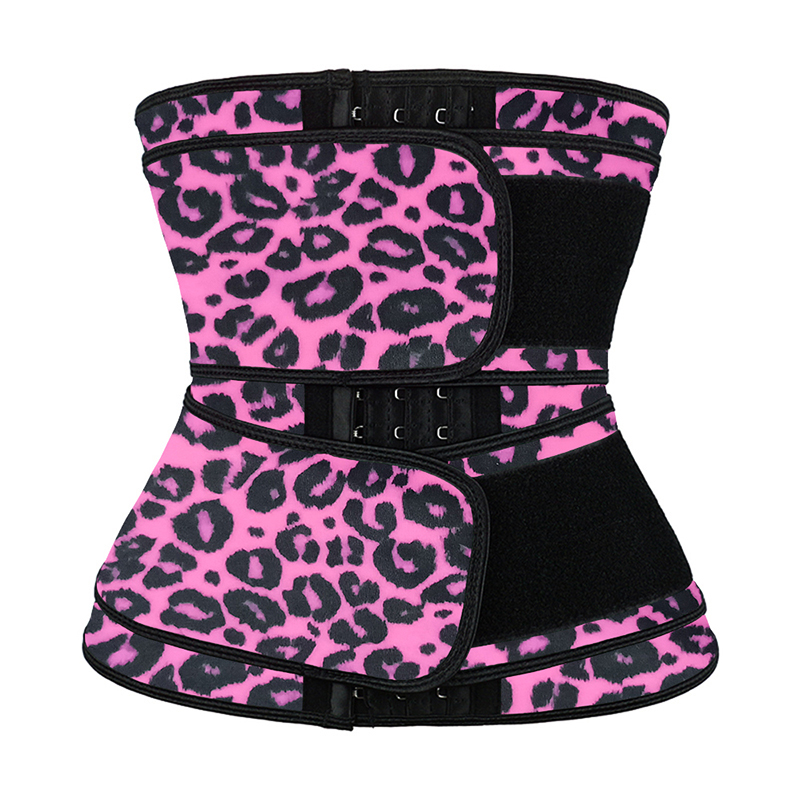 Leopard Pink Hooks Latex Waist Trainer with Two Belts MH1872PL