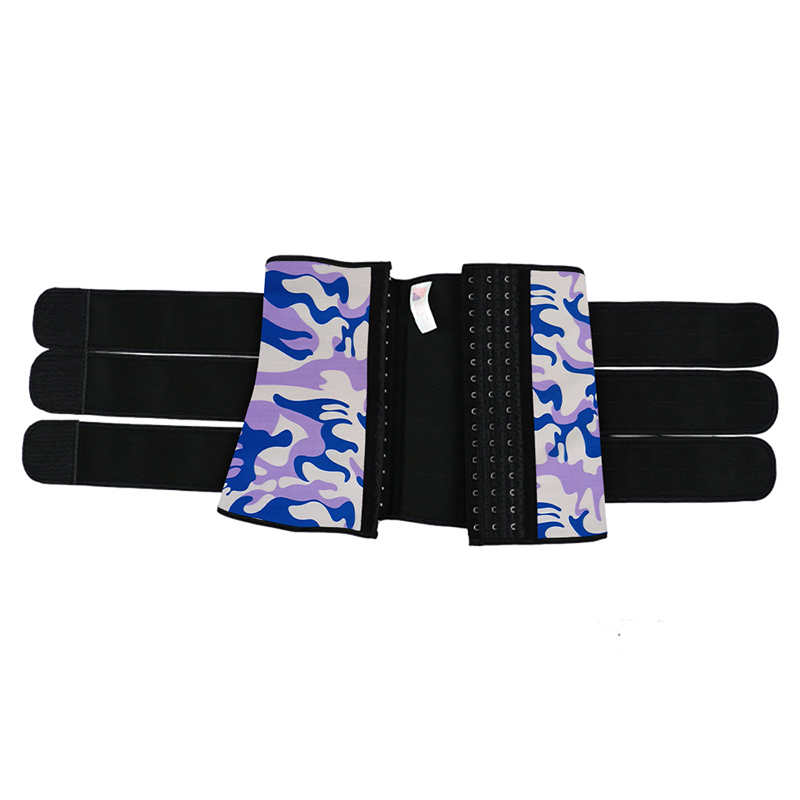 Camouflage Purple Hooks Latex Waist Trainer with Two Belts MH1872PC