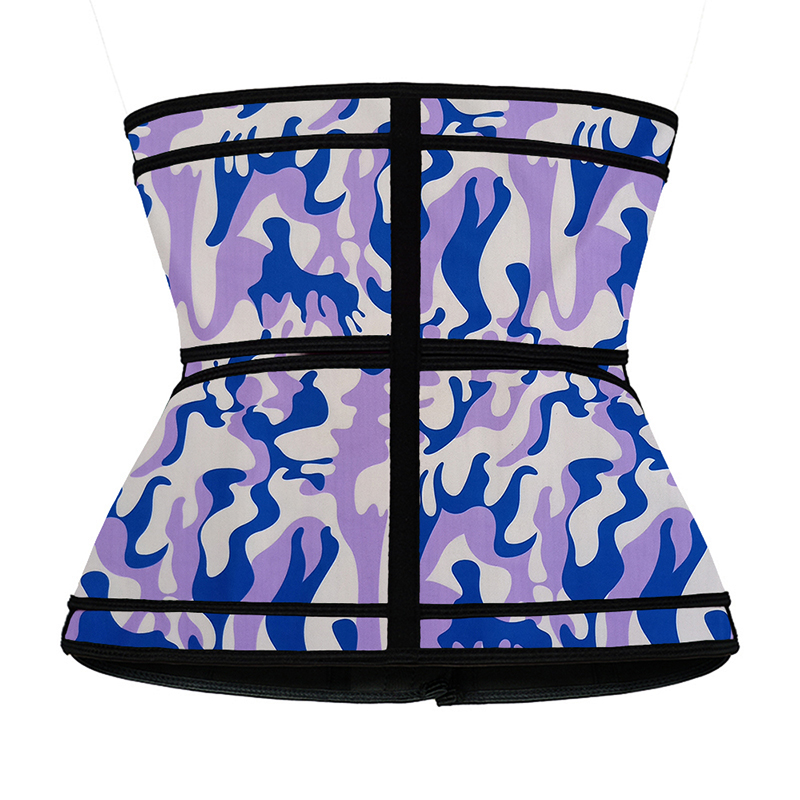 Camouflage Purple Hooks Latex Waist Trainer with Two Belts MH1872PC