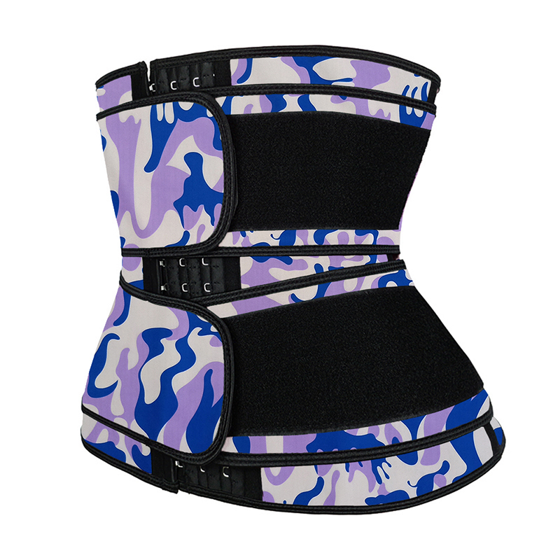 Camouflage Purple Hooks Latex Waist Trainer with Two Belts MH1872PC