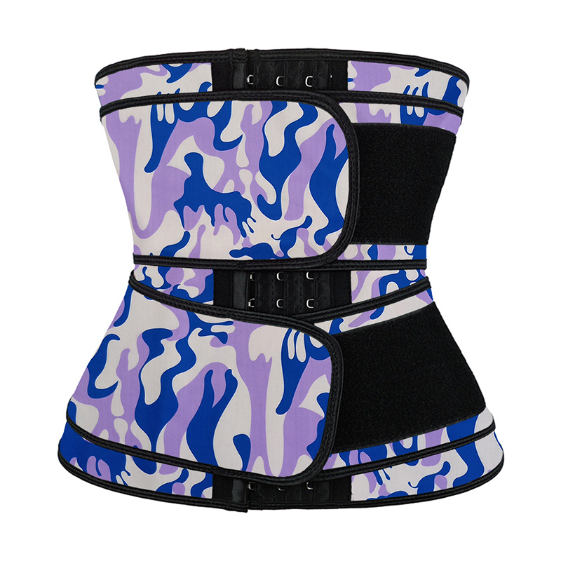 Camouflage Purple Hooks Latex Waist Trainer with Two Belts MH1872PC