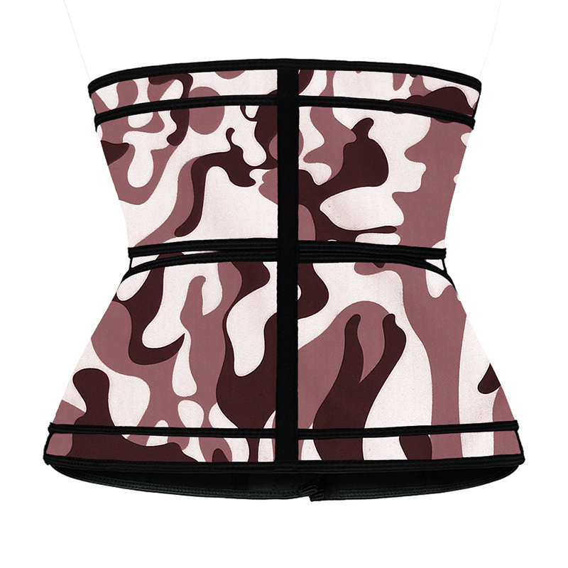 Camouflage Brown Hooks Latex Waist Trainer with Two Belts MH1872BRL