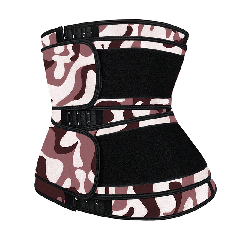 Camouflage Brown Hooks Latex Waist Trainer with Two Belts MH1872BRL