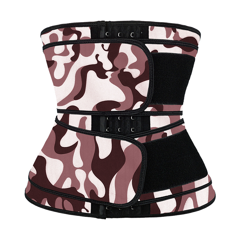 Camouflage Brown Hooks Latex Waist Trainer with Two Belts MH1872BRL