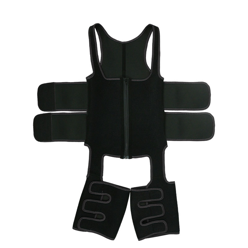 Black Thigh Shaper with Double Belt Vest MHW100046B
