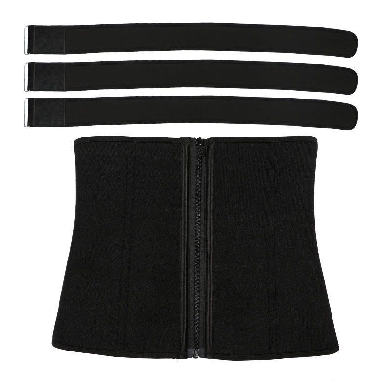 Black Neoprene Waist Trainer With Triple Detachable Square-Buckle-Pulley Belts MHW100138B
