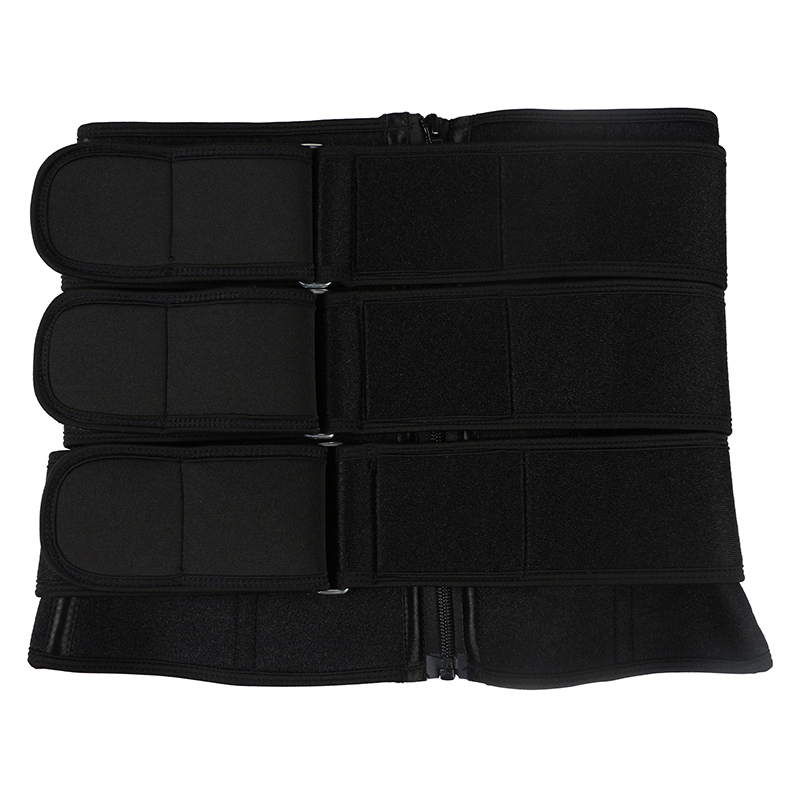 Black Neoprene Waist Trainer With Triple Detachable Square-Buckle-Pulley Belts MHW100138B