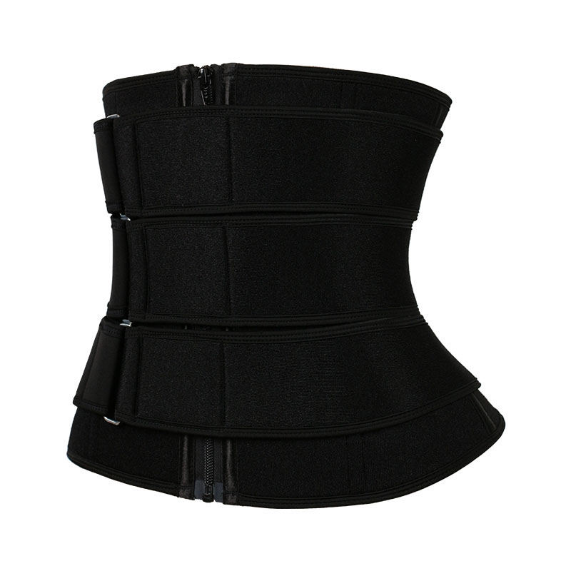 Black Neoprene Waist Trainer With Triple Detachable Square-Buckle-Pulley Belts MHW100138B