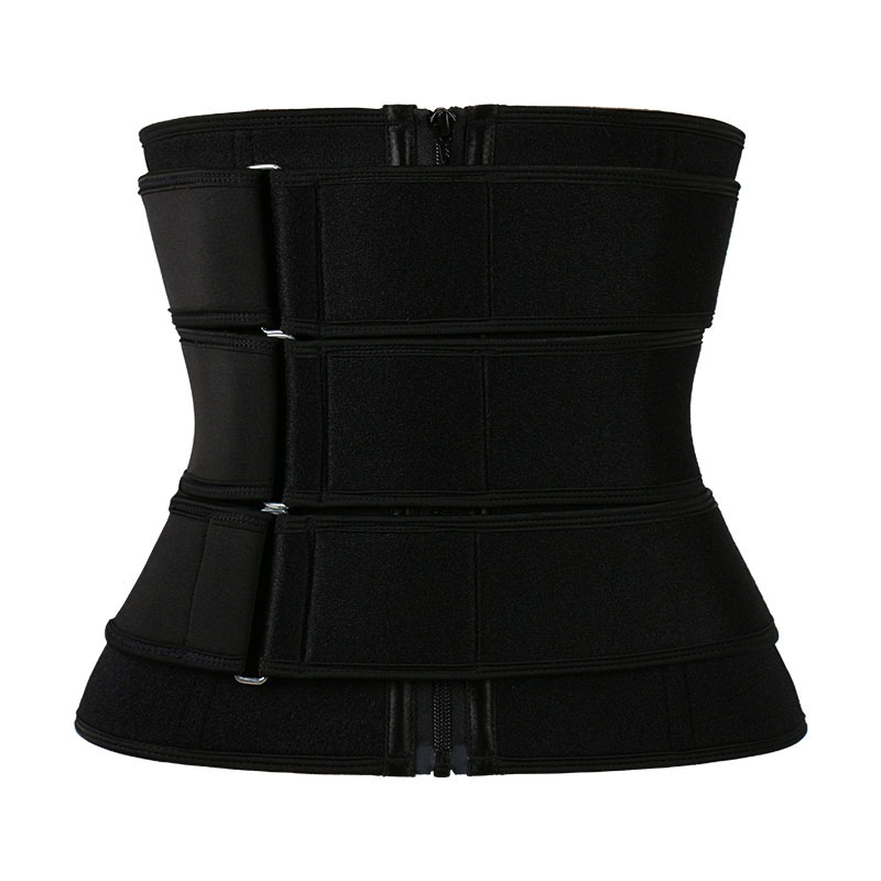 Black Neoprene Waist Trainer With Triple Detachable Square-Buckle-Pulley Belts MHW100138B