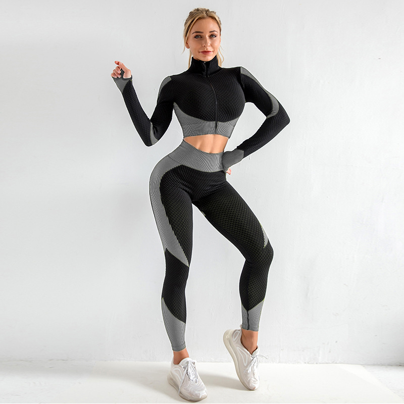 Long Sleeve Zipper Yoga Three-Piece Workout Fitness Sets MH133558DG